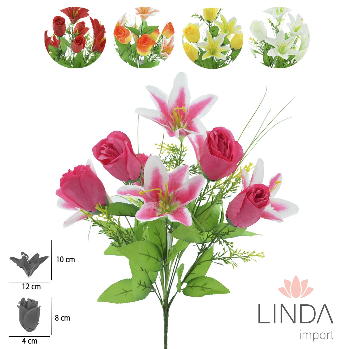 Buquê de Lírios e Rosas C/10 Galhos 45CM Mix de Cores Aaa1007