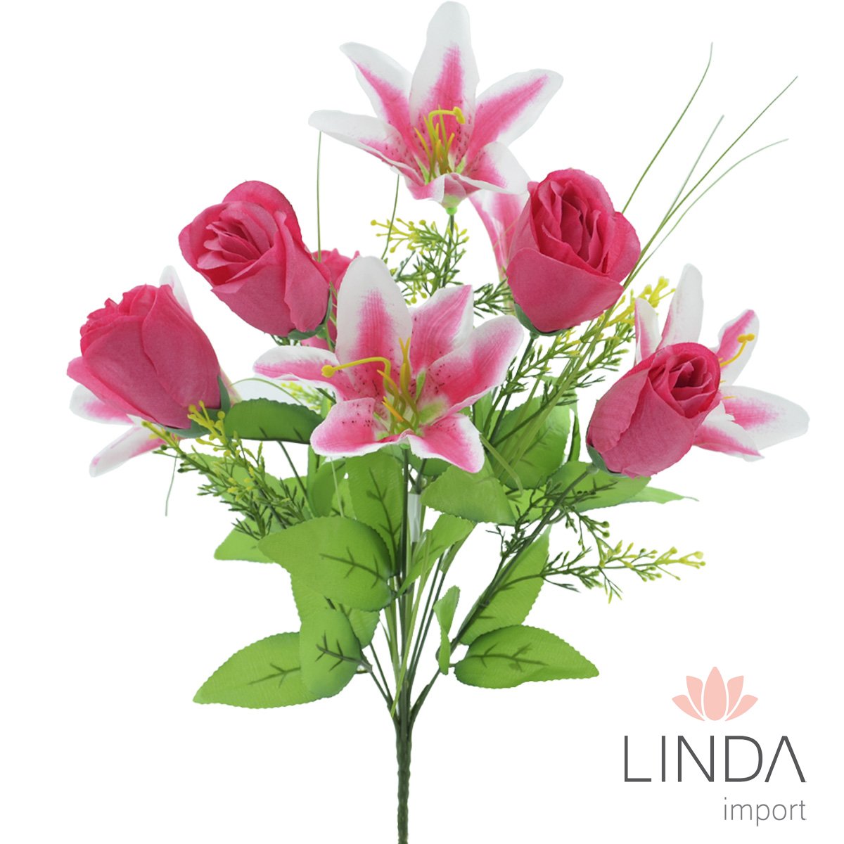 Buquê de Lírios e Rosas C/10 Galhos 45CM Mix de Cores Aaa1007