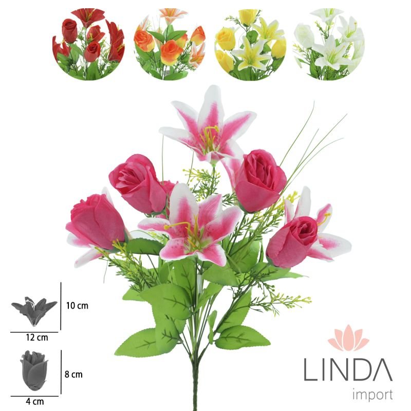 Buquê de Lírios e Rosas 10 Galhos C/45CM e Mix de Cores Aaa1007