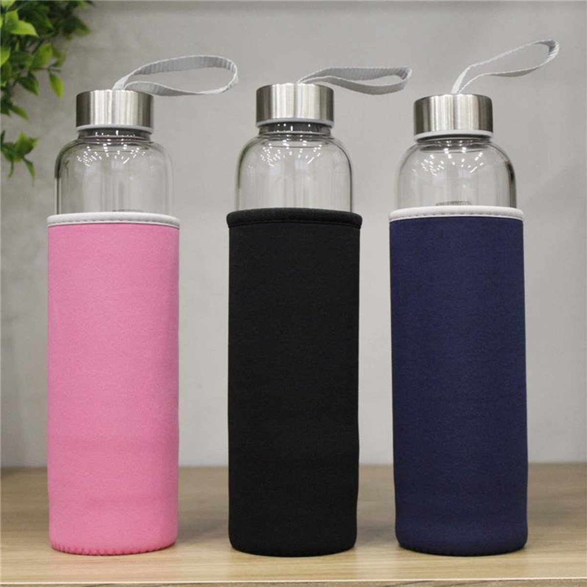 Garrafa de Vidro Para Infusão - Boas Vibrações - Cristal de Rocha Capa Rosa Id72