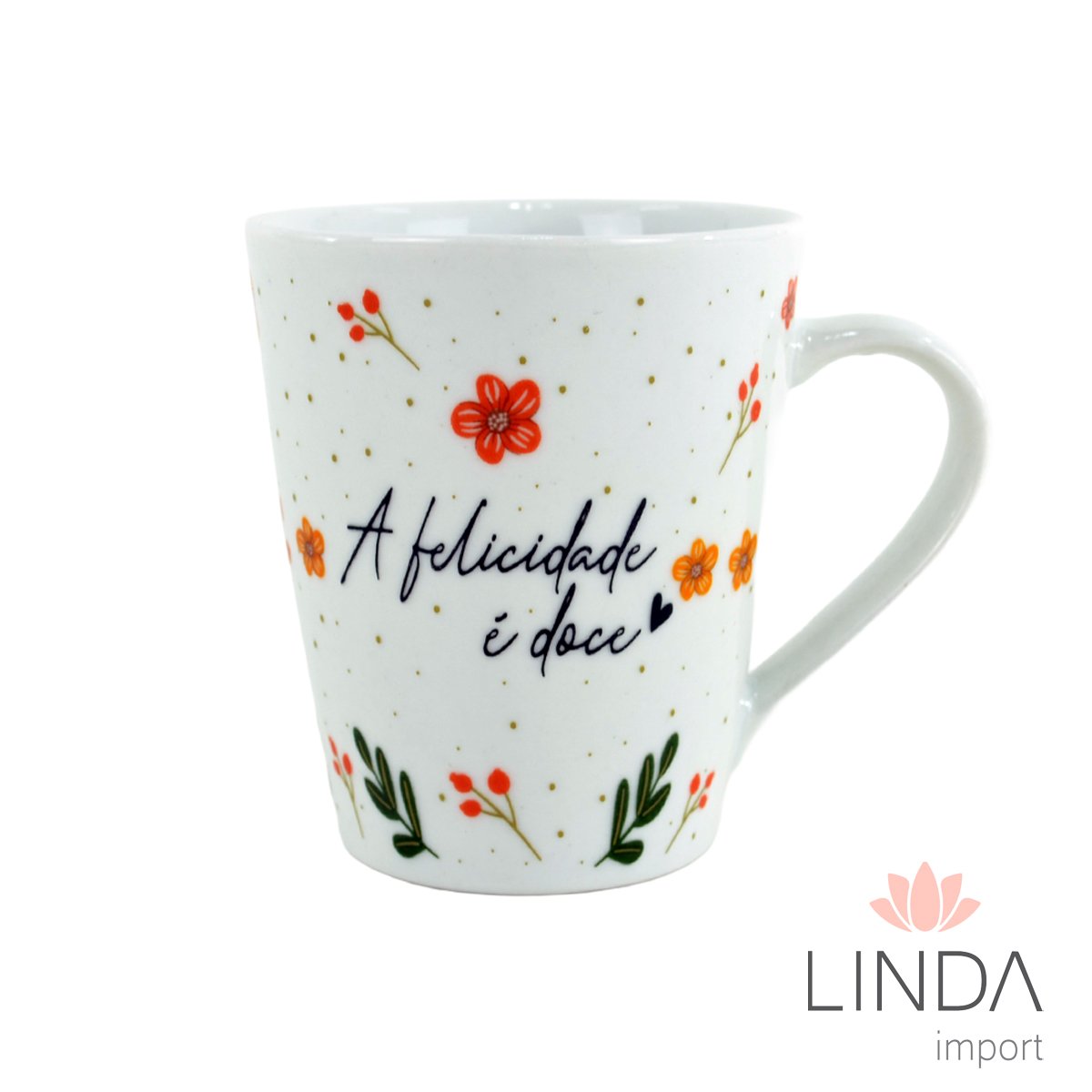 Caneca Porcelana Faixa 290ML Floral Ja16