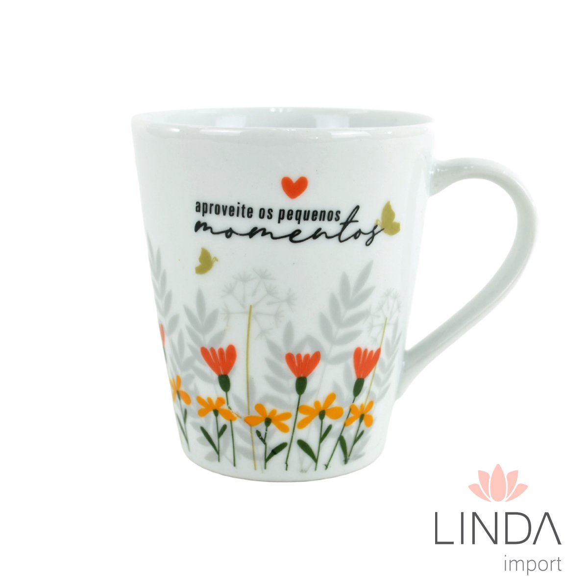 Caneca Porcelana Faixa 290ML Floral Ja16