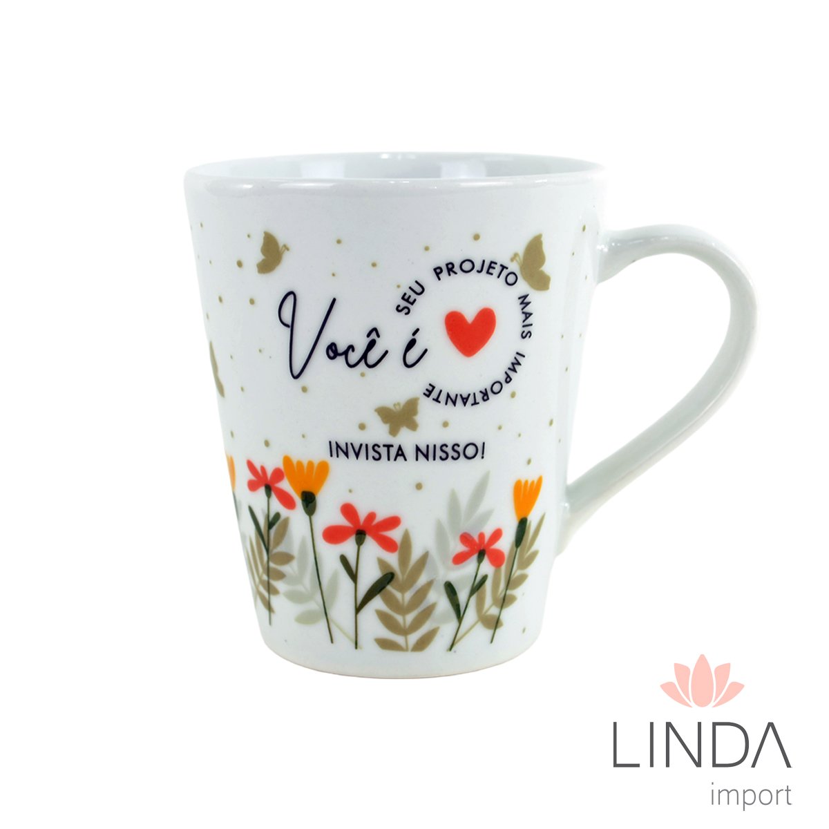 Caneca Porcelana Faixa 290ML Floral Ja16