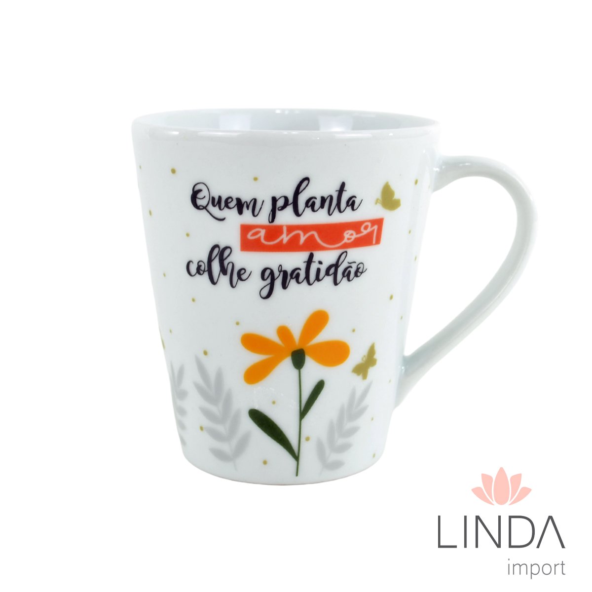 Caneca Porcelana Faixa 290ML Floral Ja16