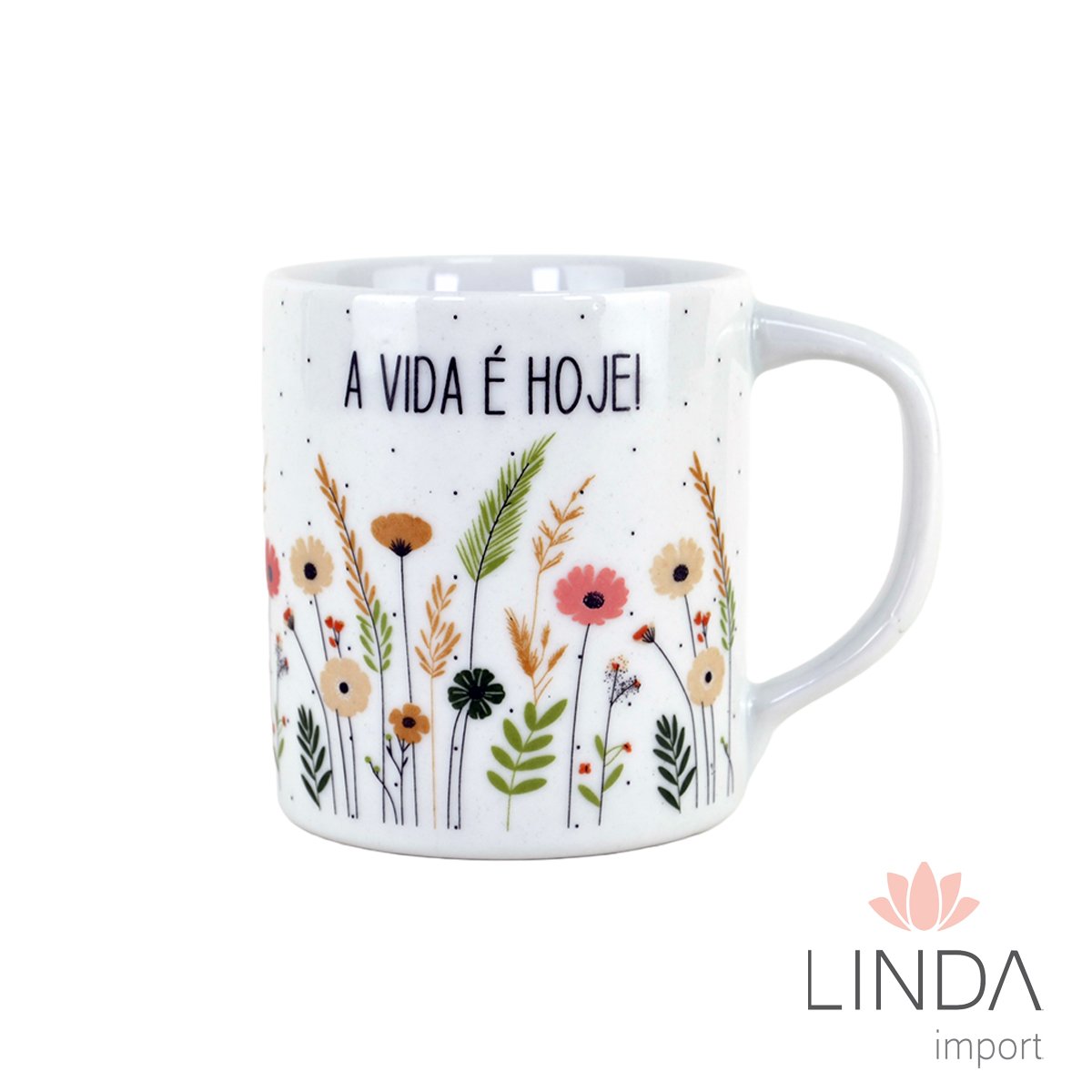Caneca Porcelana Faixa Reta 300ML Primavera Ja28