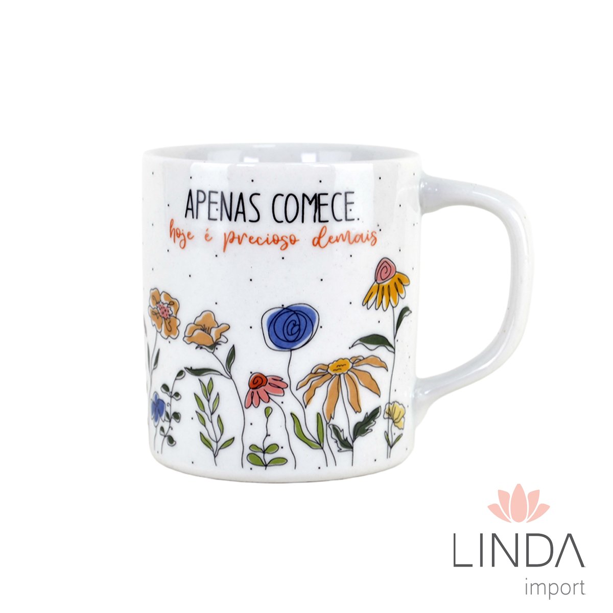 Caneca Porcelana Faixa Reta 300ML Primavera Ja28