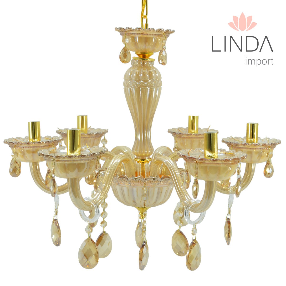 Lustre de Vidro Ambar 50X60 6 Braços JV05