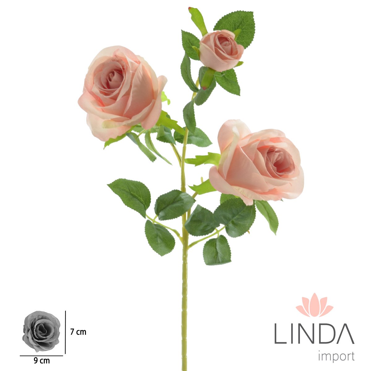 Haste de Rosa C/3 Galhos 68CM Mix de Cores MB12