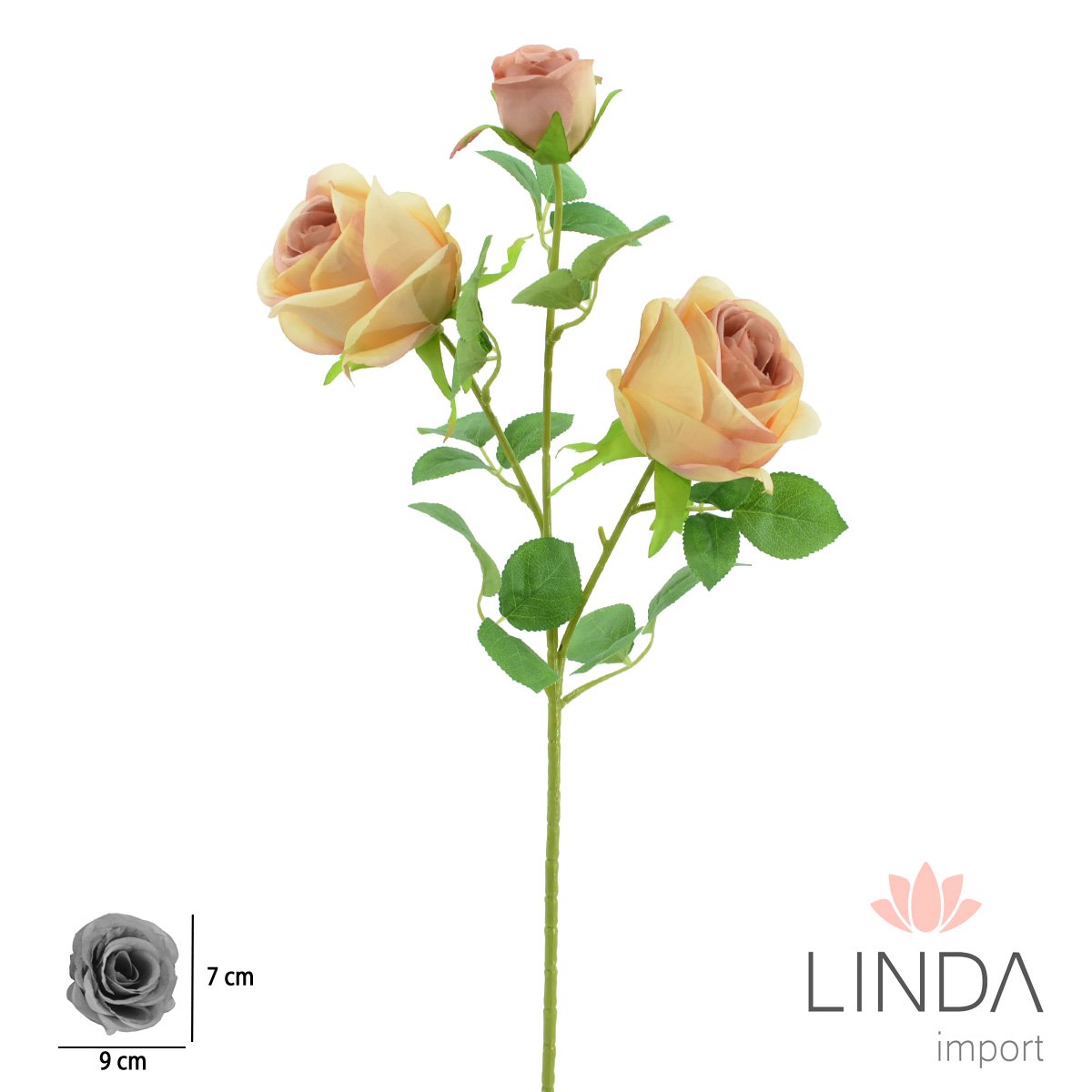 Haste de Rosa C/3 Galhos 68CM Mix de Cores MB12