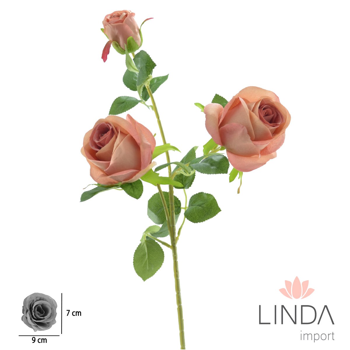 Haste de Rosa C/3 Galhos 68CM Mix de Cores MB12