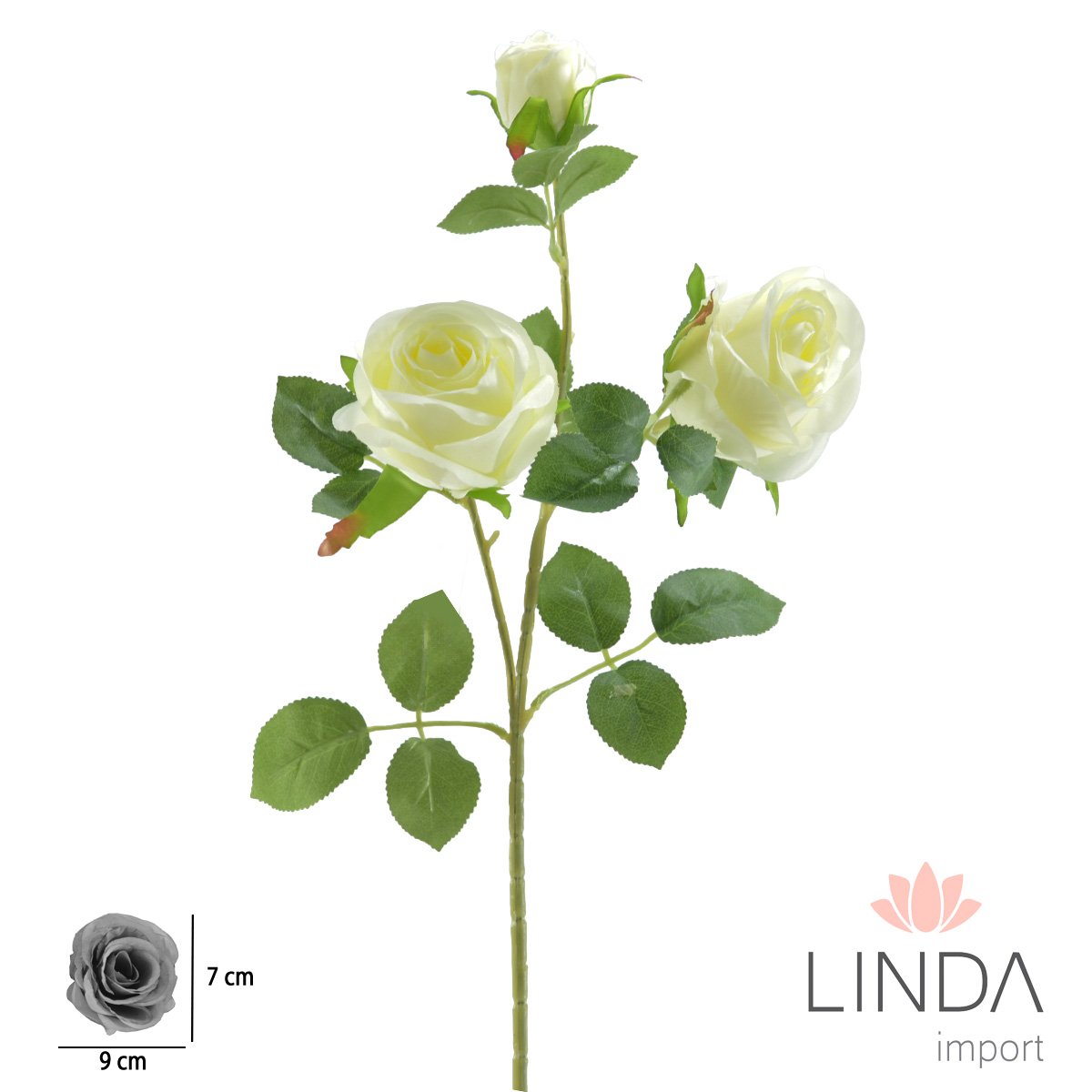 Haste de Rosa C/3 Galhos 68CM Mix de Cores MB12