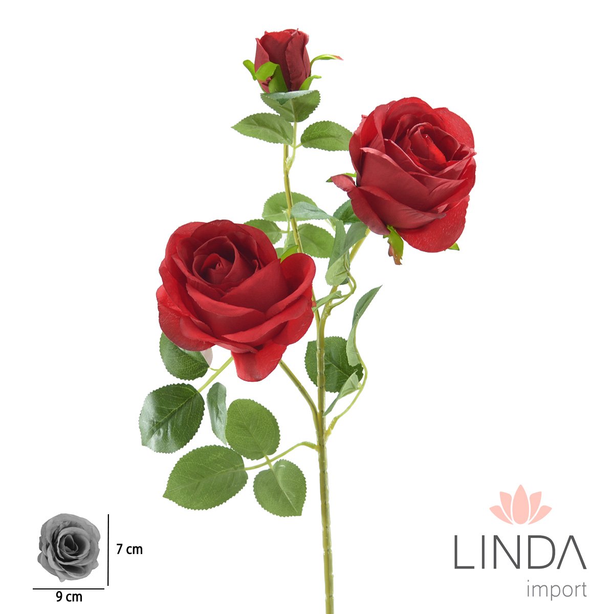 Haste de Rosa C/3 Galhos 68CM Mix de Cores MB12