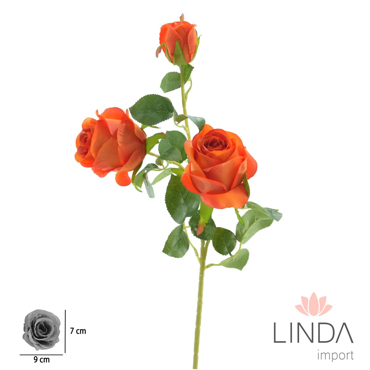 Haste de Rosa C/3 Galhos 68CM Mix de Cores MB12