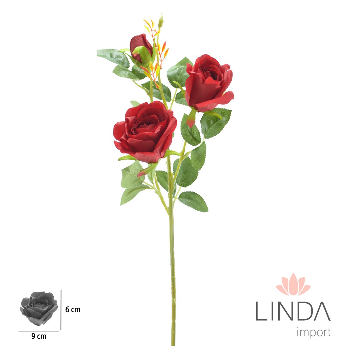 Haste de Rosa C/4 Galhos 64CM Mix de Cores MB14