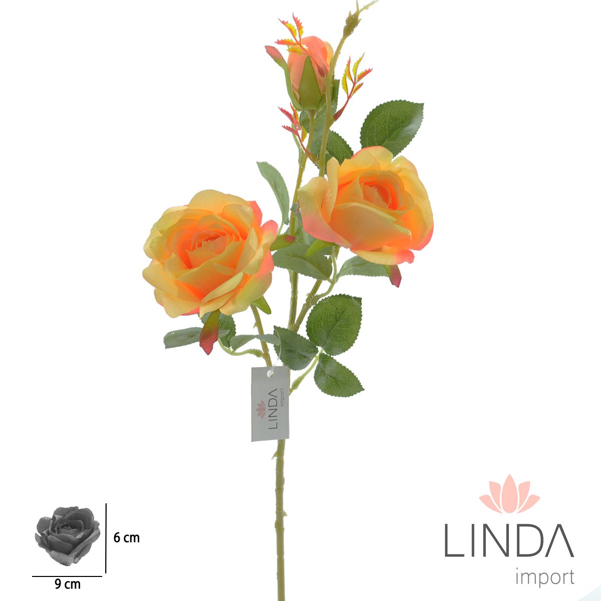 Haste de Rosa C/4 Galhos 64CM Mix de Cores MB14