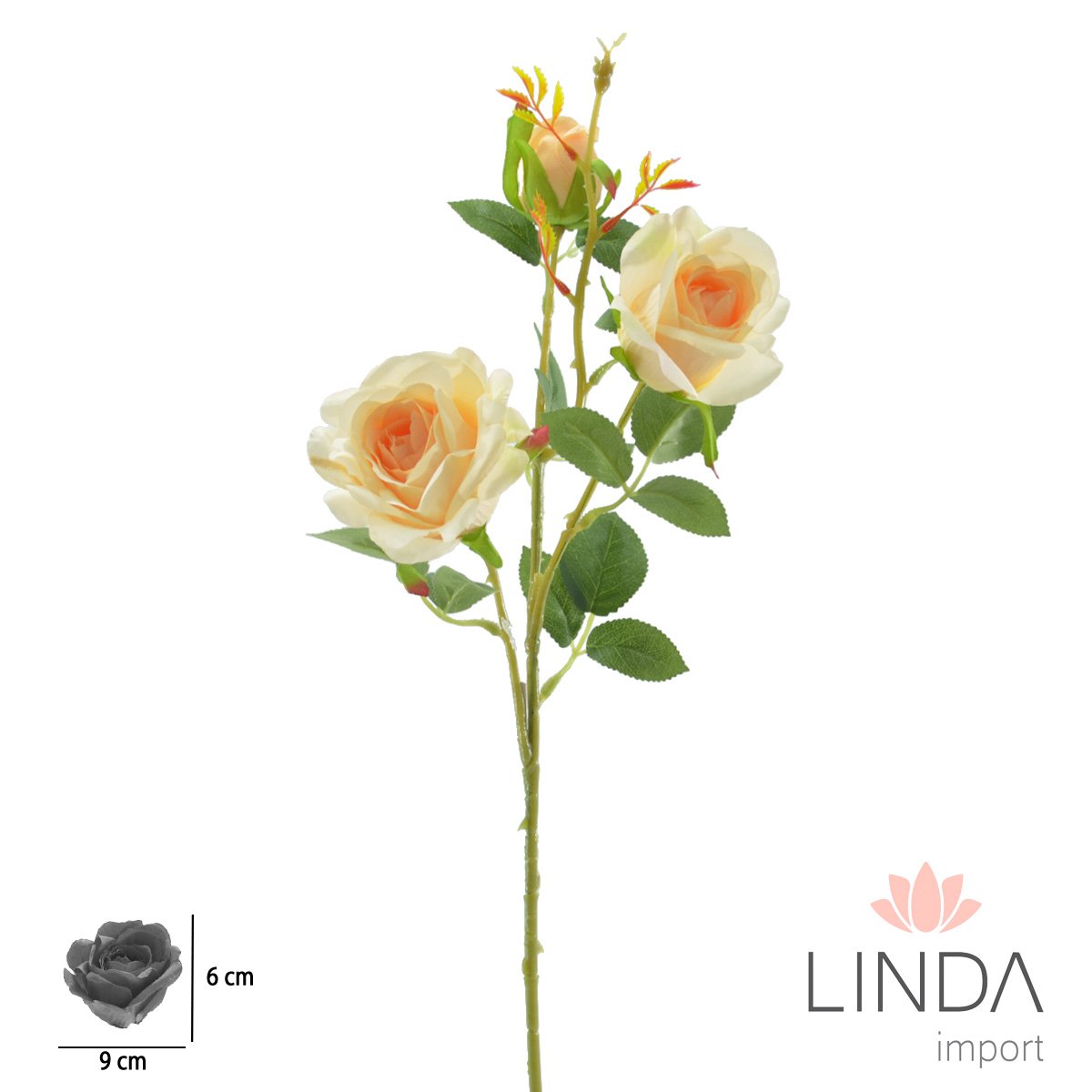 Haste de Rosa C/4 Galhos 64CM Mix de Cores MB14