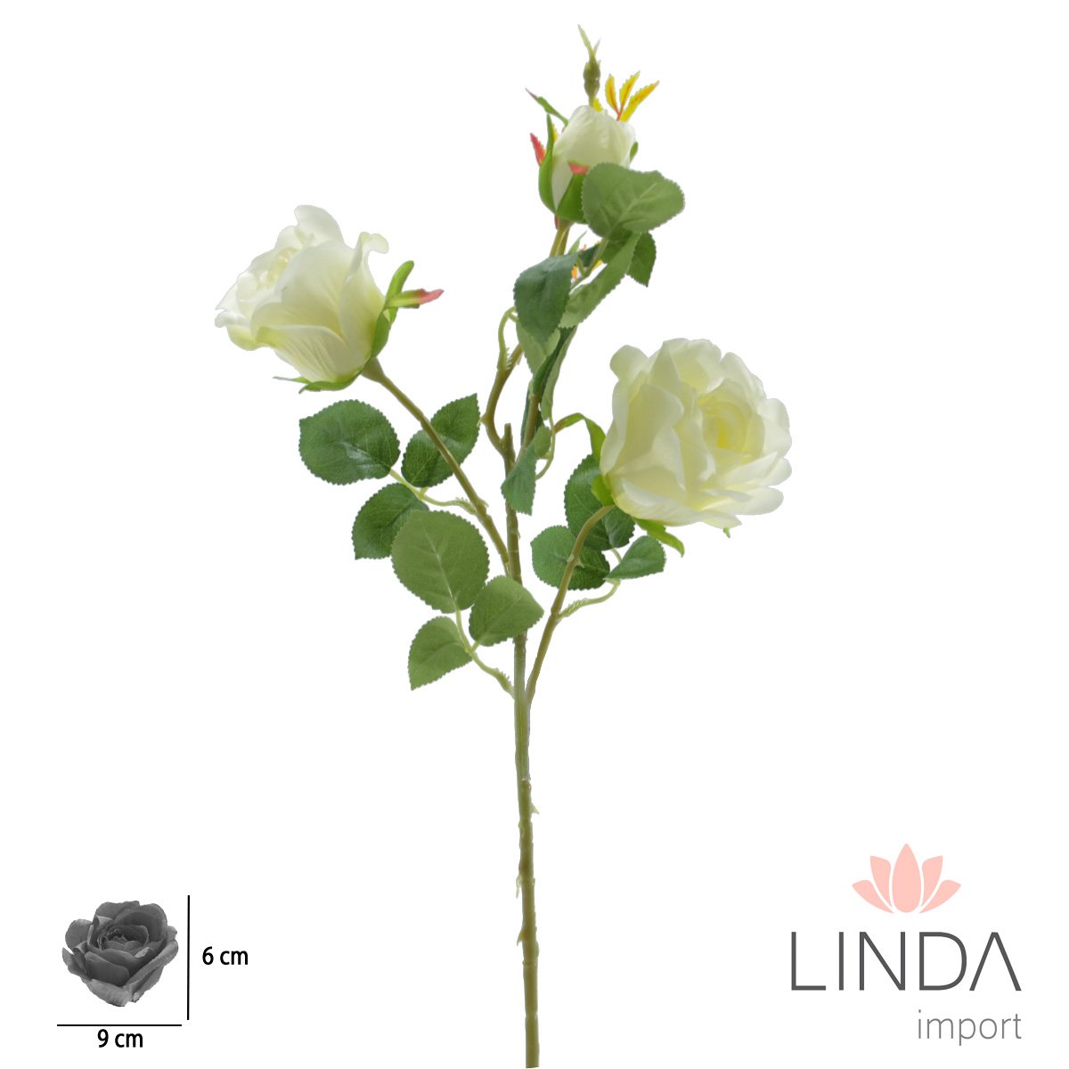 Haste de Rosa C/4 Galhos 64CM Mix de Cores MB14