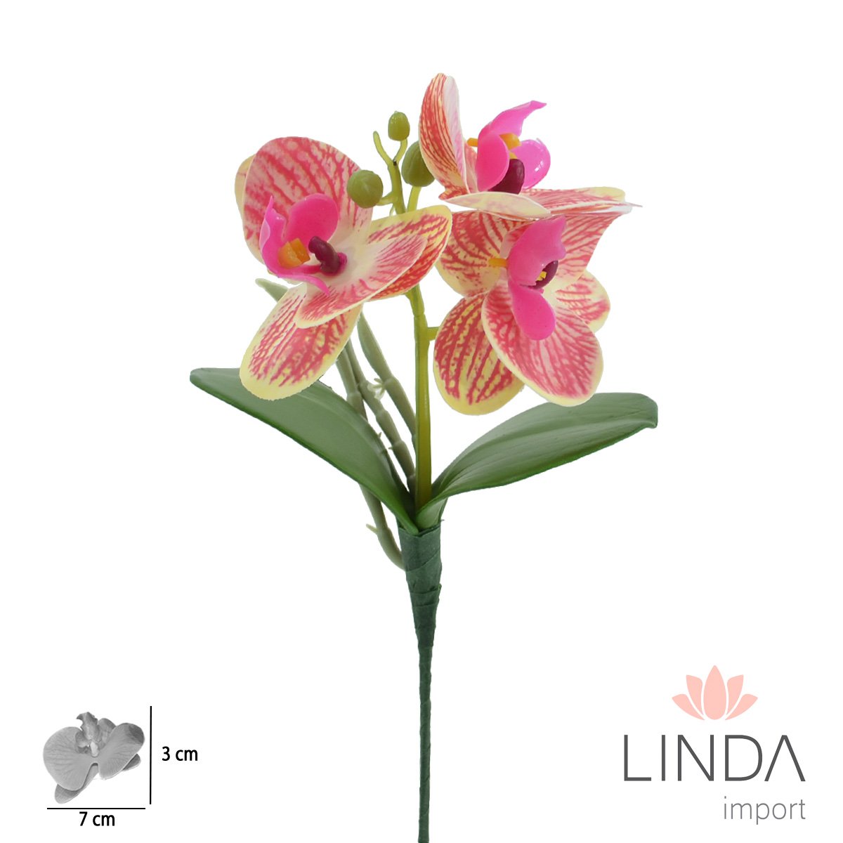 Mini Haste de Orquídea 3D C/3 Galhos 22CM Mix de Cores Ou01