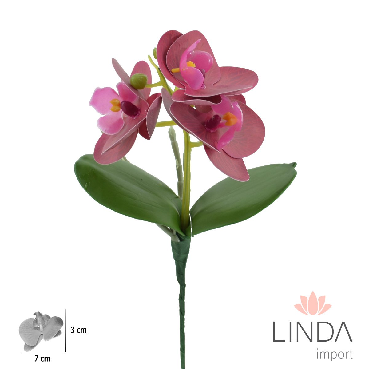 Mini Haste de Orquídea 3D C/3 Galhos 22CM Mix de Cores Ou01