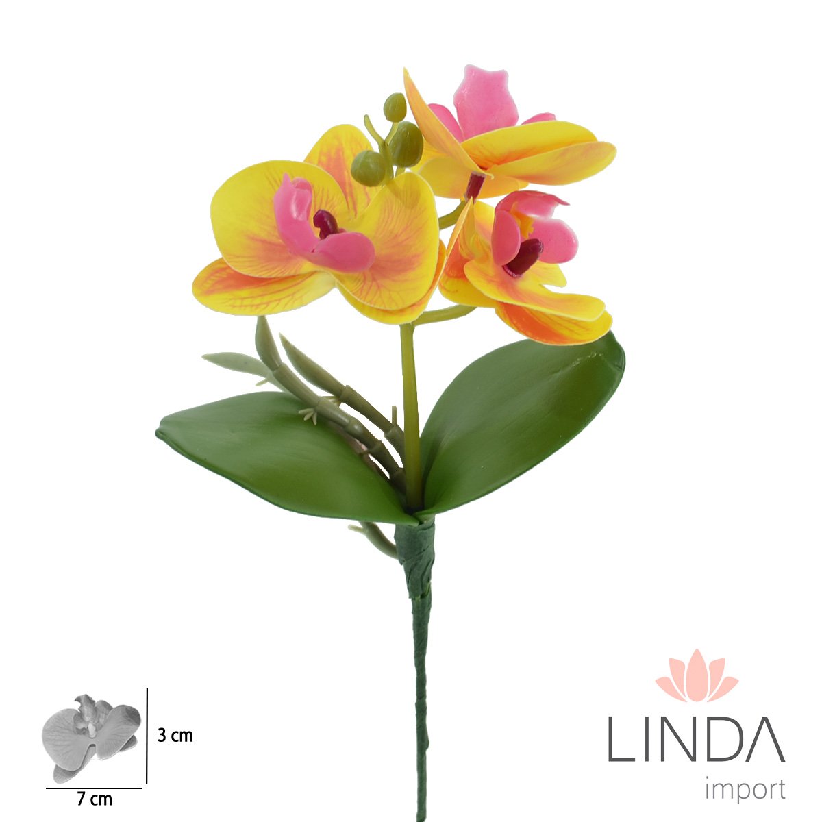 Mini Haste de Orquídea 3D C/3 Galhos 22CM Mix de Cores Ou01