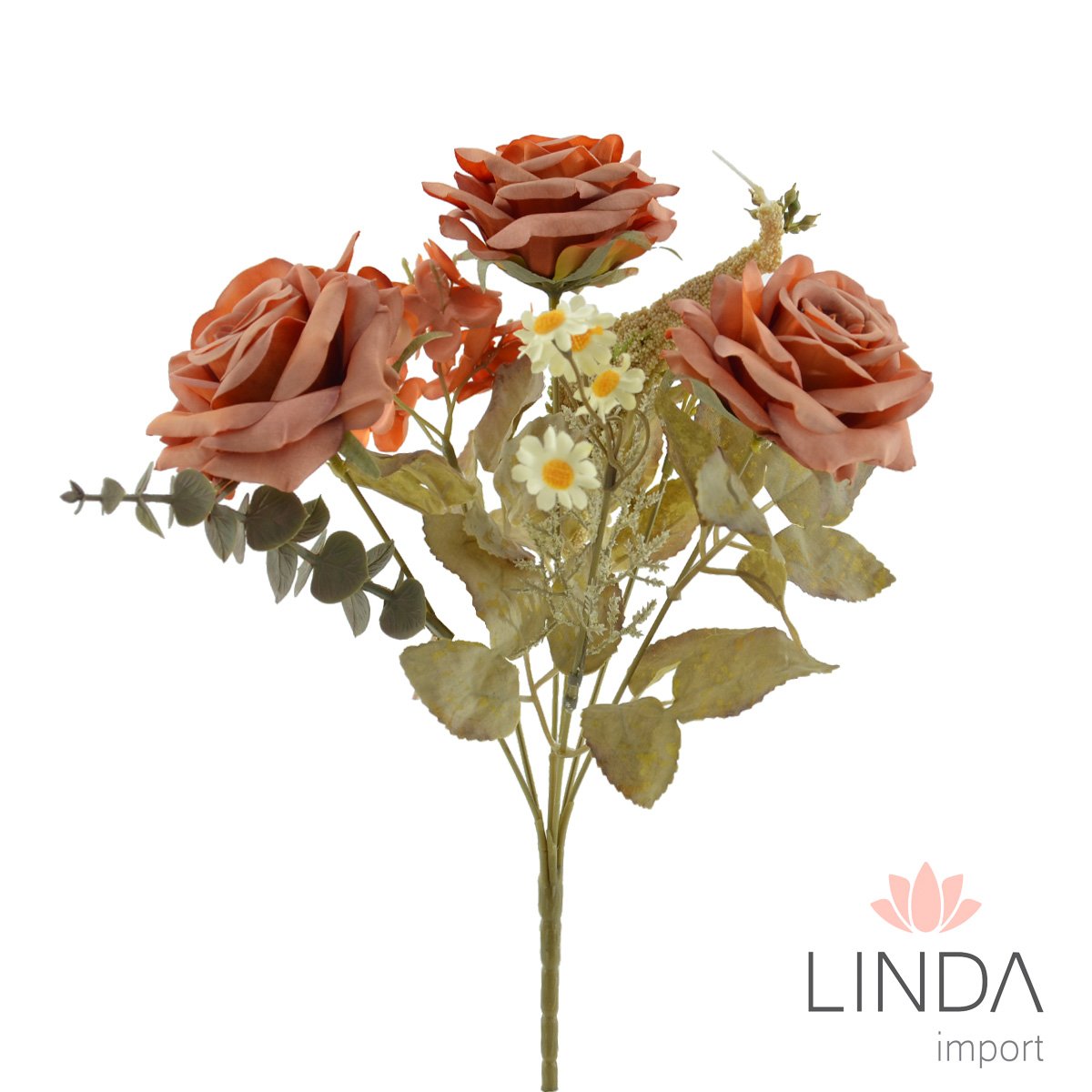 Mini Buquê Artificial de Rosa Envelhecido 32CM Pi02