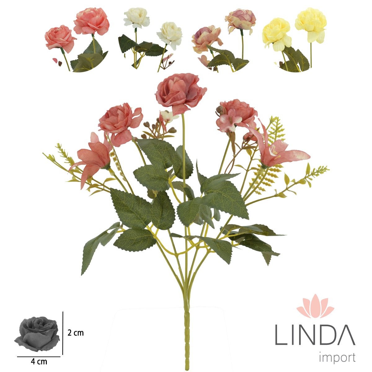 Mini Buquê de Rosa C/5 32CM Mix de Cores QV04