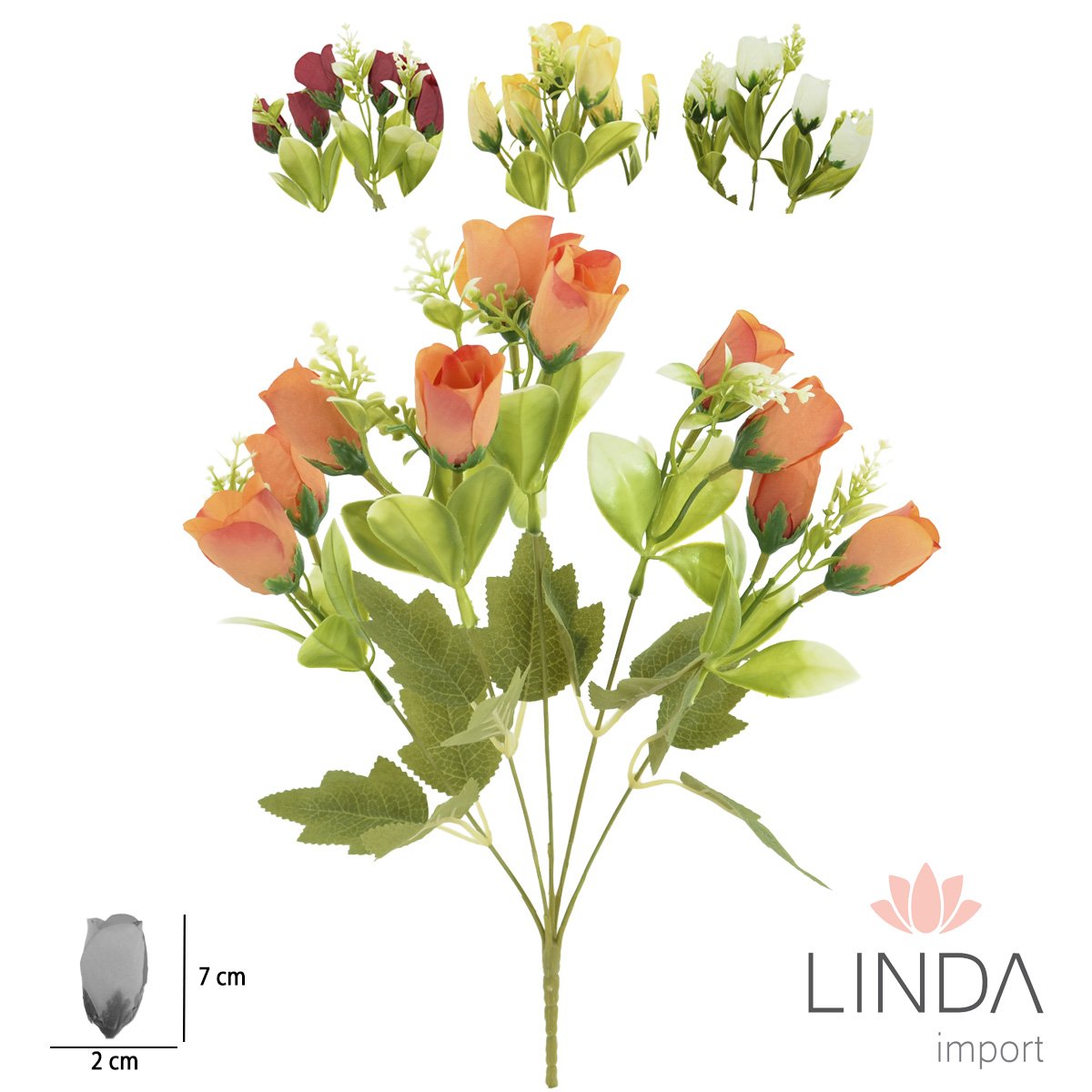 Mini Buquê de Botão de Rosa C/5 33CM Mix de Cores QX07